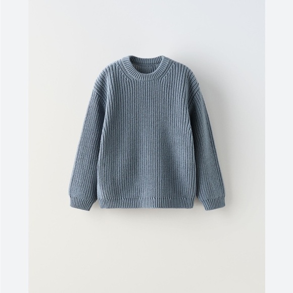 Zara Kids sz 11-12 Dusty Blue Boxy Oversized Long Sleeve Crew neck Knit Sweater - Picture 1 of 4